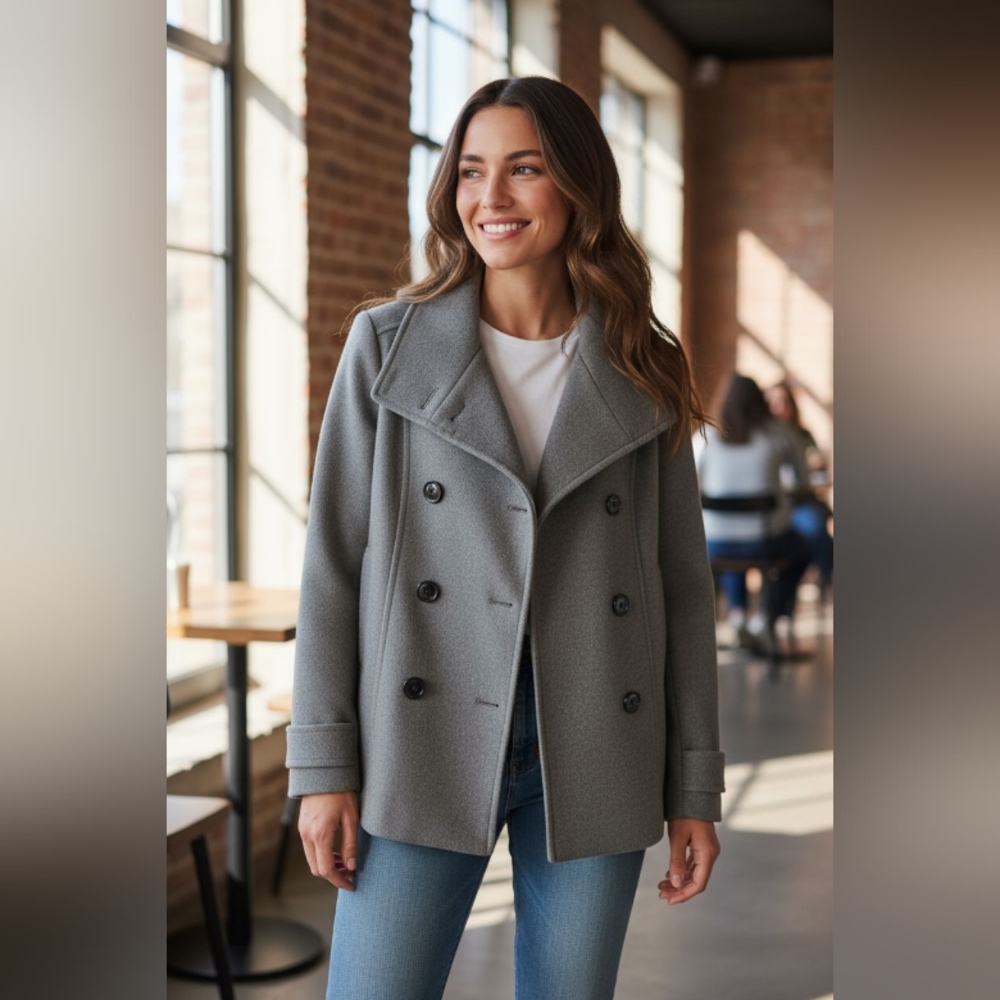 H&M Women's Gray Double-Breasted Coat SIZE 10 - Picture 3 of 7